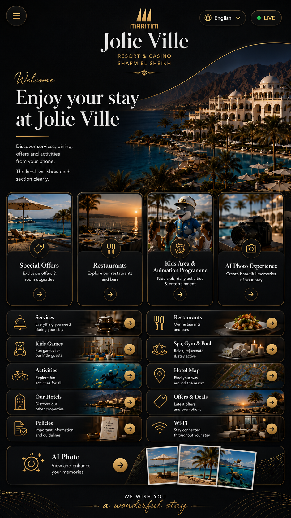 Hotel guest interface on the YET kiosk